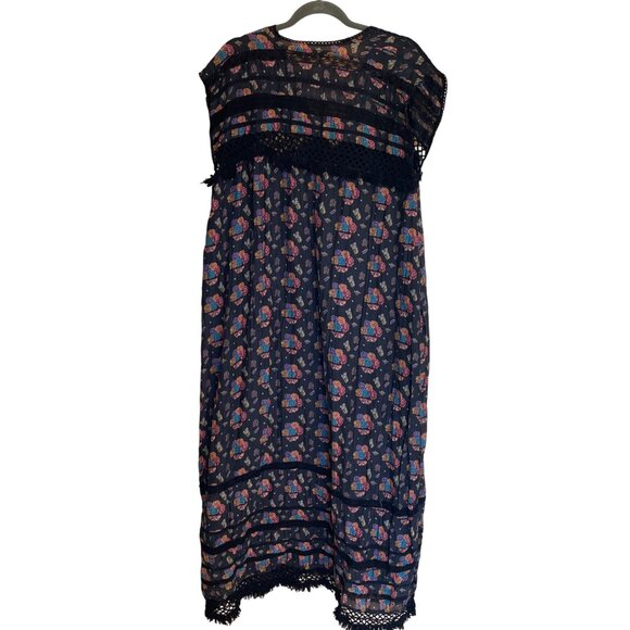 Carolina K Womens Dress Size Small Black Floral Crochet Trim Maxi Pure Viscose - Picture 2 of 15